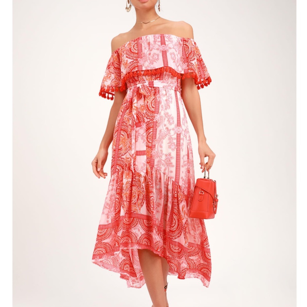 Lulu’s orange off shoulder dress NWT